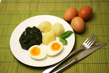 Ei , Kartoffeln und Spinat