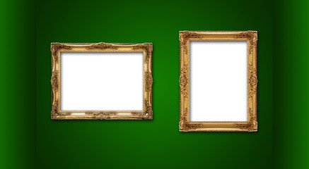 Empty picture frames in a green room