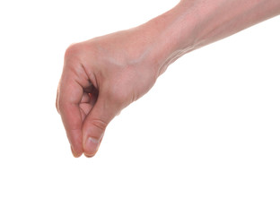 well shaped male hand reaching for something isolated on white