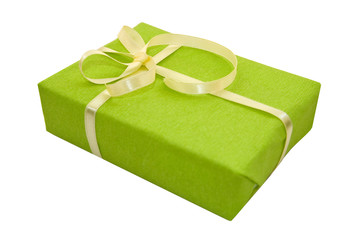Green Gift Box with yellow Satin Ribbon bow