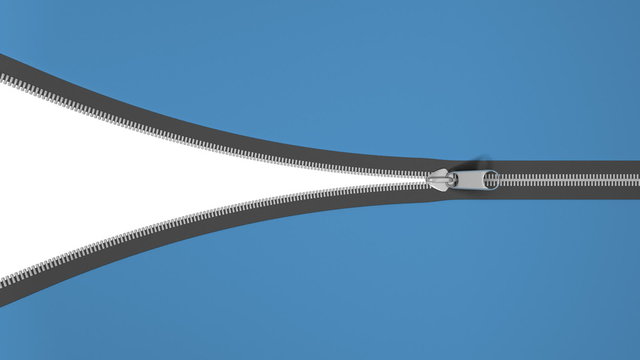 Opening metal zipper with alpha channel