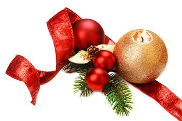 Christmas candle and decorations Isolated.