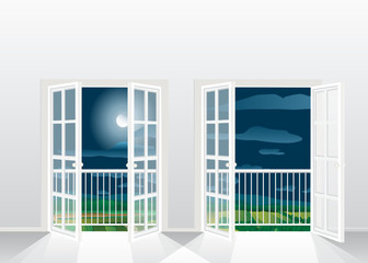 two french windows night