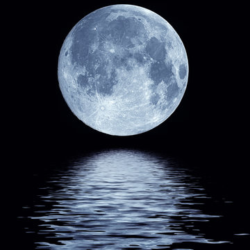 Night full moon over water landscape