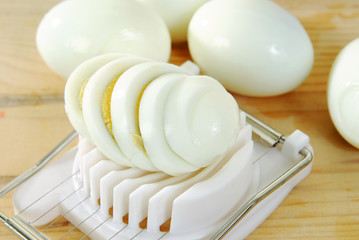 Fototapeta na wymiar Sliced hard boiled eggs
