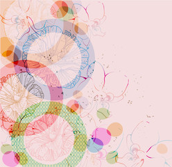 fantasy vector  background with floral elements and circles
