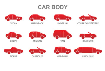 Car body icons. Vector illustration.