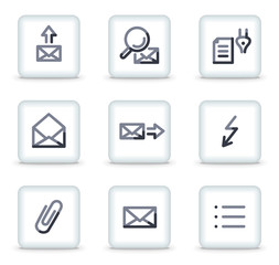 E-mail icons set 2, white square glossy buttons