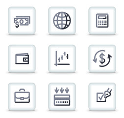 Finance icons, white square glossy buttons
