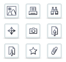 Image library icons, white square glossy buttons