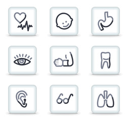 Medicine icons set 2, white square glossy buttons
