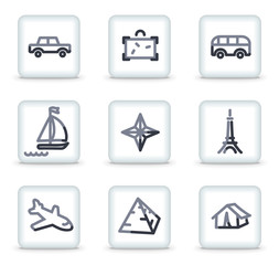 Travel  icons set 2, white square glossy buttons