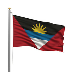 Flag of Antigua and Barbuda waving in the wind over white