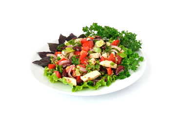 Salad with beans, tomatoes and chicken