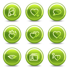 Dating icons, green circle glossy buttons