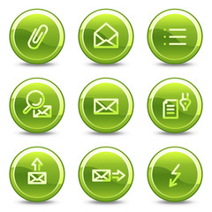 E-mail icons set 2, green circle glossy buttons