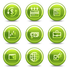 Finance icons , green circle glossy buttons