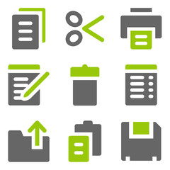 Document web icons, green grey solid icons