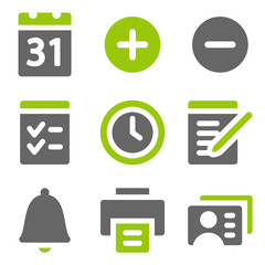 Organizer web icons, green grey solid icons
