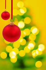 Naklejka na ściany i meble Red galss ball and magic blur christmas tree
