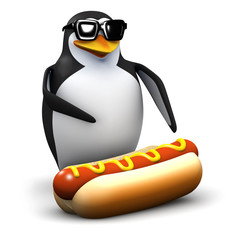 3d Penguin buys a hot dog
