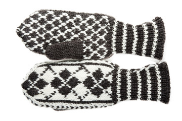 Knitted winter mittens with pattern