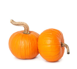 Two pumpkins on a white background.