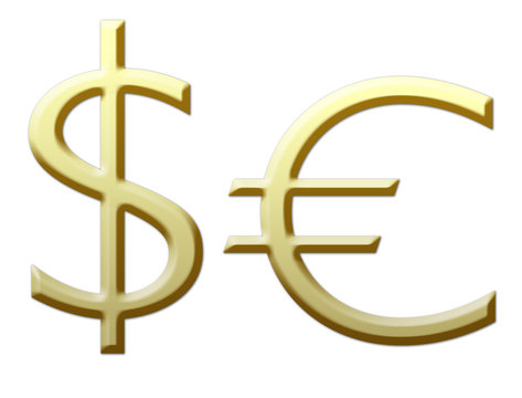 dollar and euro golden signs