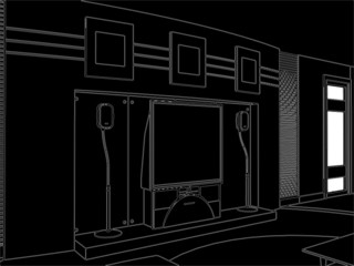 Living Room And TV Set Vector 03