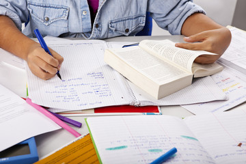 Teenage School girl at School writing