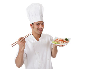Young cheerful nepalese chef male,