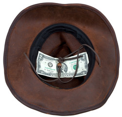 Cowboy hat with lucky bill isolated on white