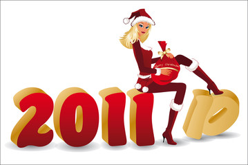 New 2011 year banner with santa-girl. vector