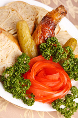 Roasted stuffed chicken with vegetables