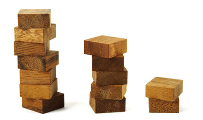 wooden square figures in pyramid isolated