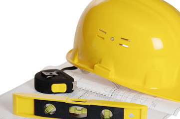 Tools and helmet of the builder, it is isolated on white