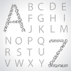Alphabet set made from spirals