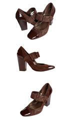 Stylish women's shoes isolated on white