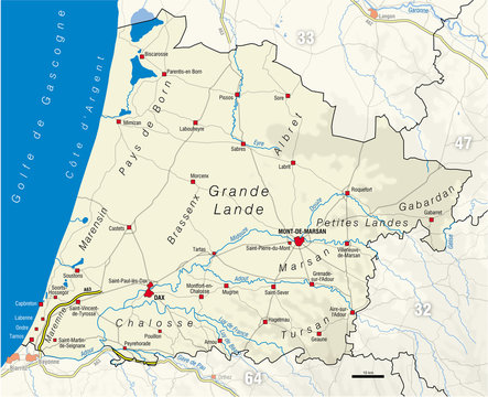 Carte du d&eacute;partement des Landes, 40