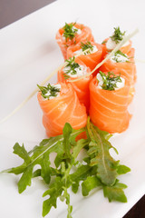Smoked salmon rolls with cream cheese