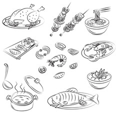 Vector Sketch Collection of meat food
