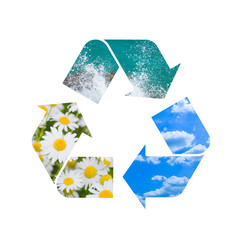 Conceptual recycling sign with images of nature