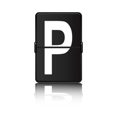 Panel de aeropuerto con letra P