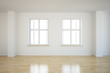 Empty room with two open windows