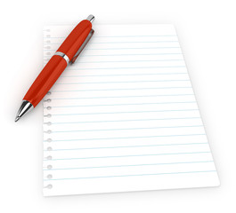 Stylo à bille et page de calepin sur fond blanc 1