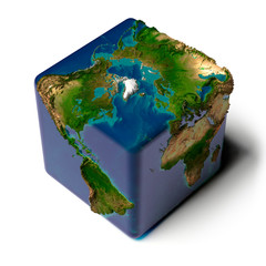 Cubic Earth with translucent ocean
