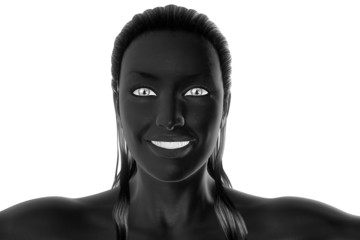 happy long hair made up black woman