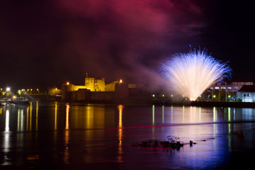 Fireworks over King John Castle in Limerick - Ireland