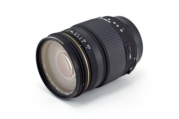 Fototapeta premium Black camera lens isolated in white background