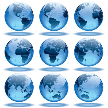 The Earth - Set of nine globes